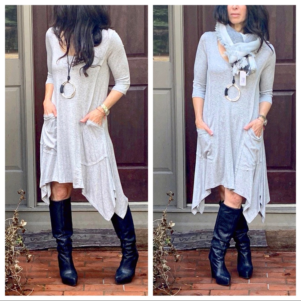 ✨LAST ONE✨grey asymmetrical scooped neck dress - Picture 2 of 7